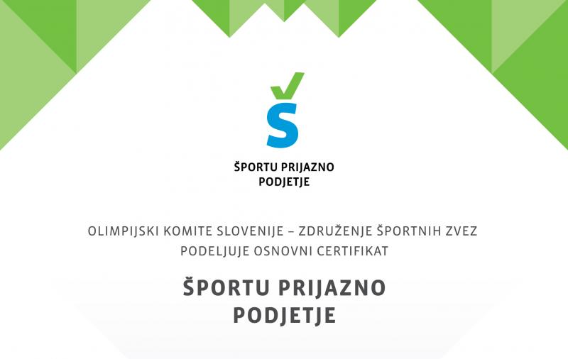 Razpis za pridobitev certifikata Športu prijazno podjetje